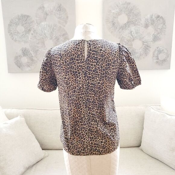 J. Crew Short Sleeve Puff Sleeve Leopard Print Top Size XS - Picture 8 of 13